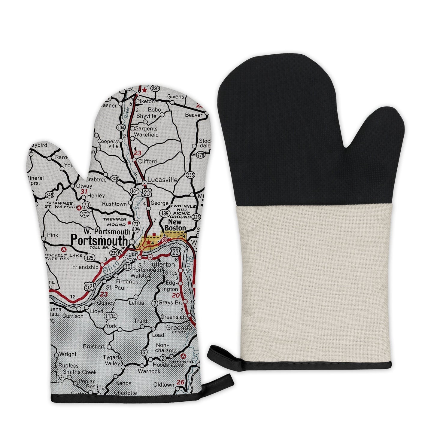 Portsmouth, Ohio Map Oven Mitt | Vintage-Inspired Kitchen Gift