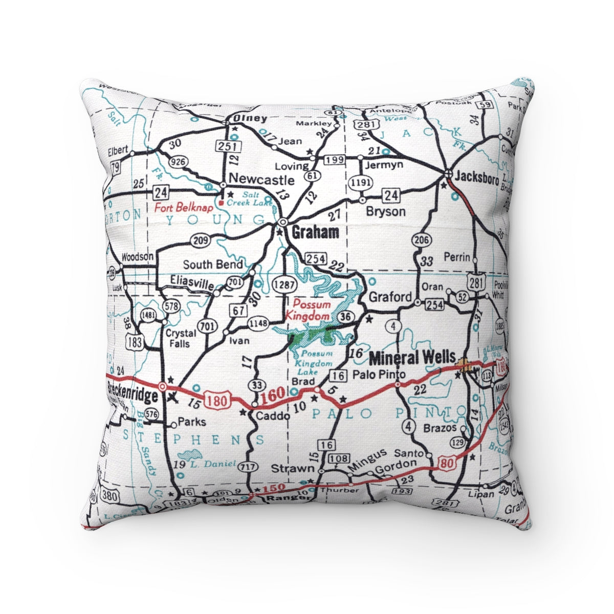 Possum Kingdom Lake Texas vintage map pillow