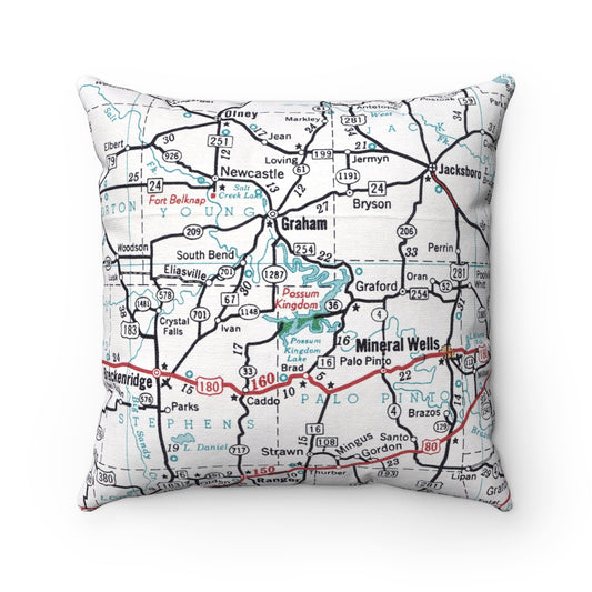 Possum Kingdom Lake Texas vintage map pillow