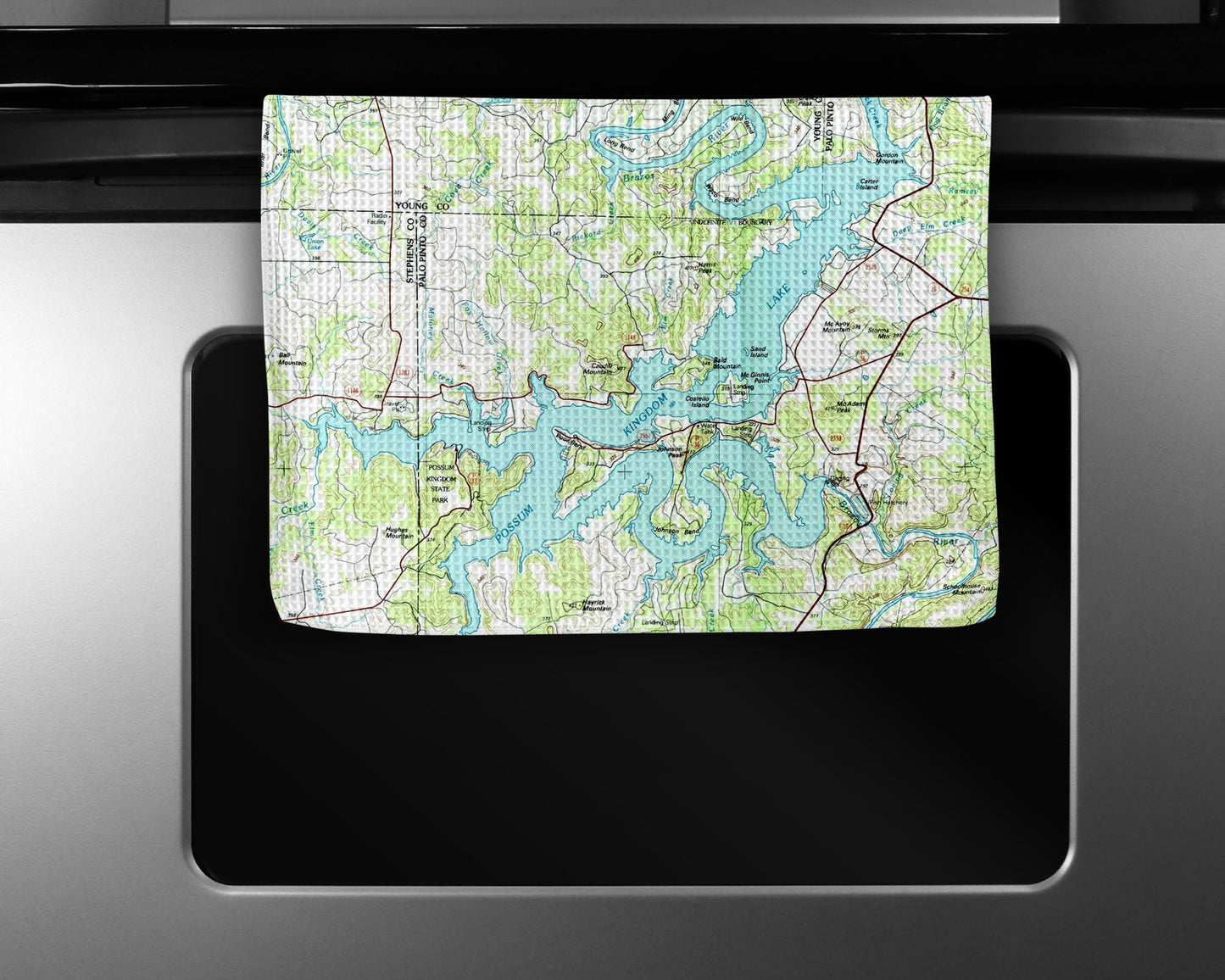 Possum Kingdom Lake Texas Map Tea Towel | Waffle-Weave Kitchen Towel Gift