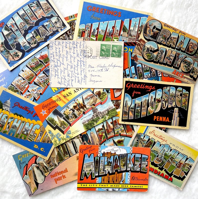 Traverse City Michigan Postcard Tote Bag | Vintage Travel Tote