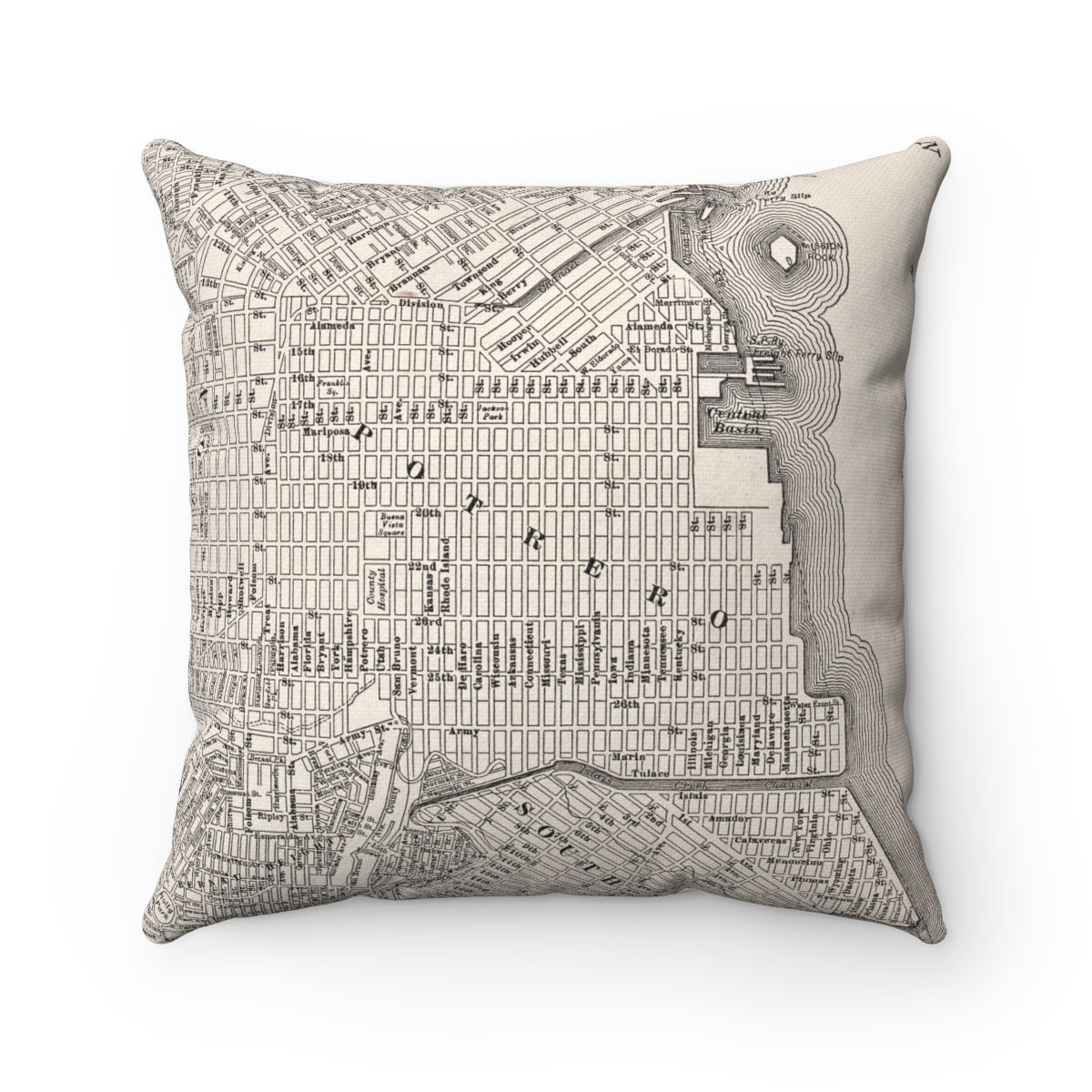 Potrero Hill San Francisco vintage map pillow