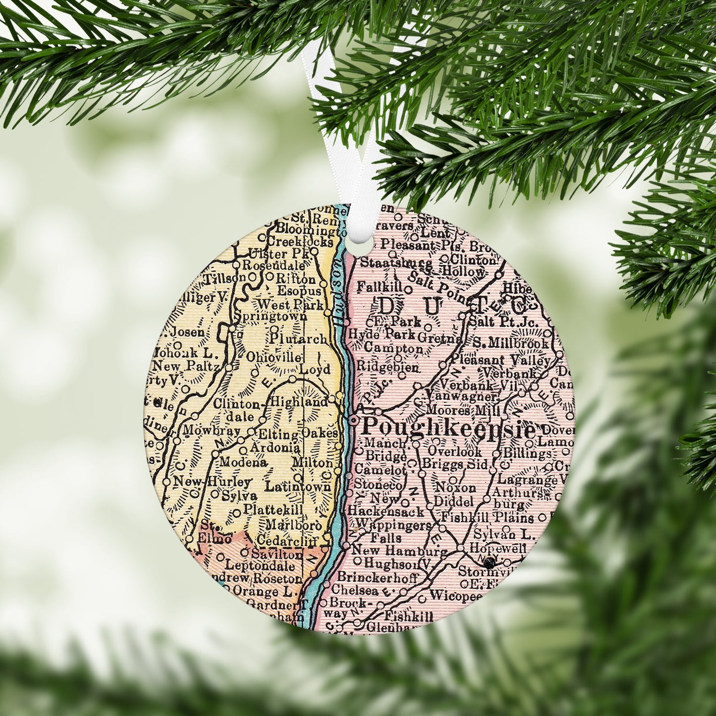 Poughkeepsie New York Vintage Map Ornament