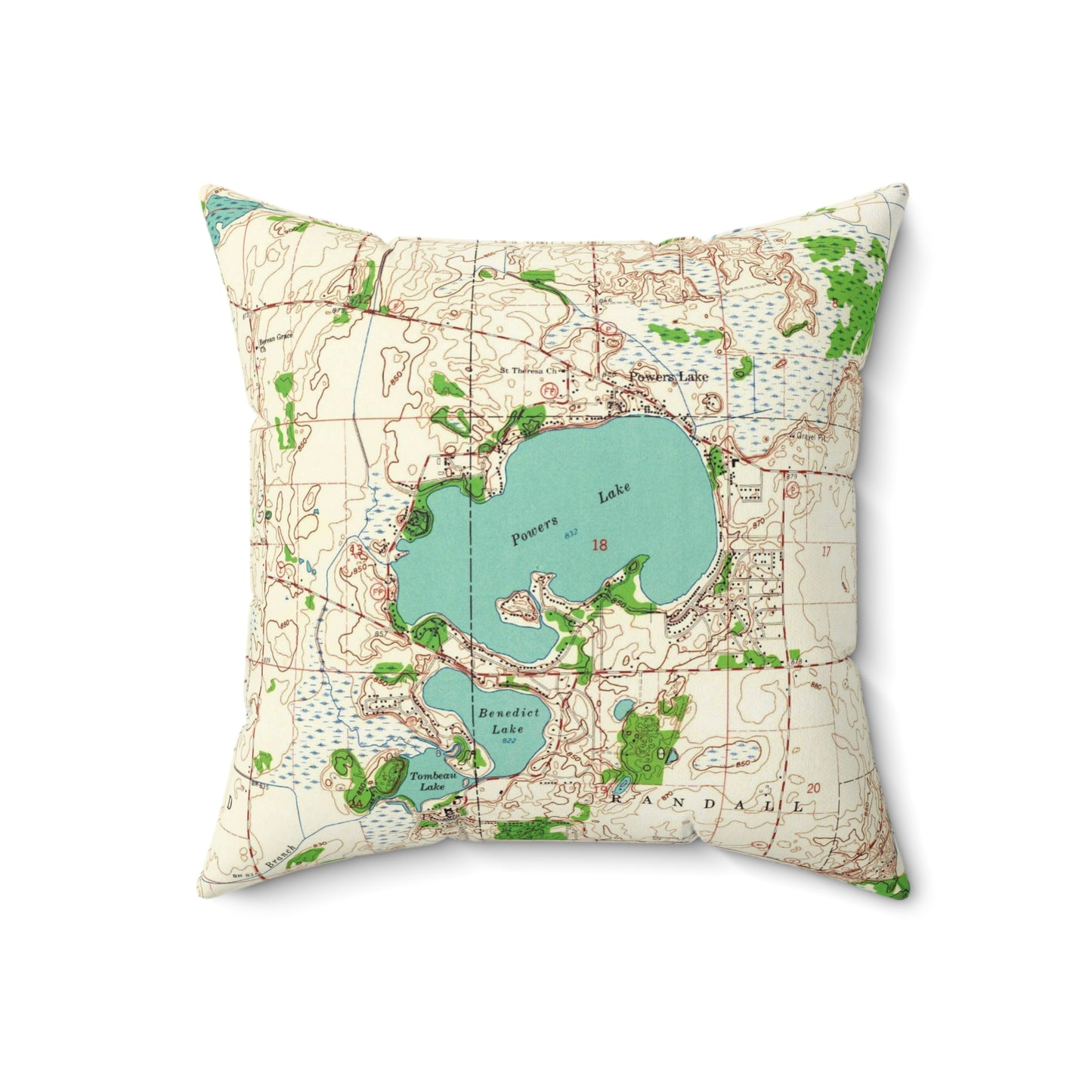 Powers Lake Wisconsin vintage map pillow