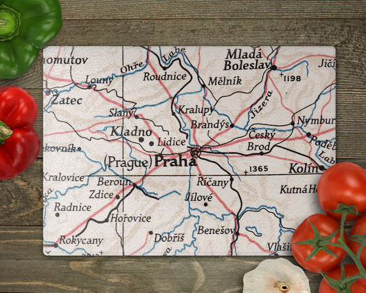 Prague Czech Republic Vintage Map Glass Cutting Board