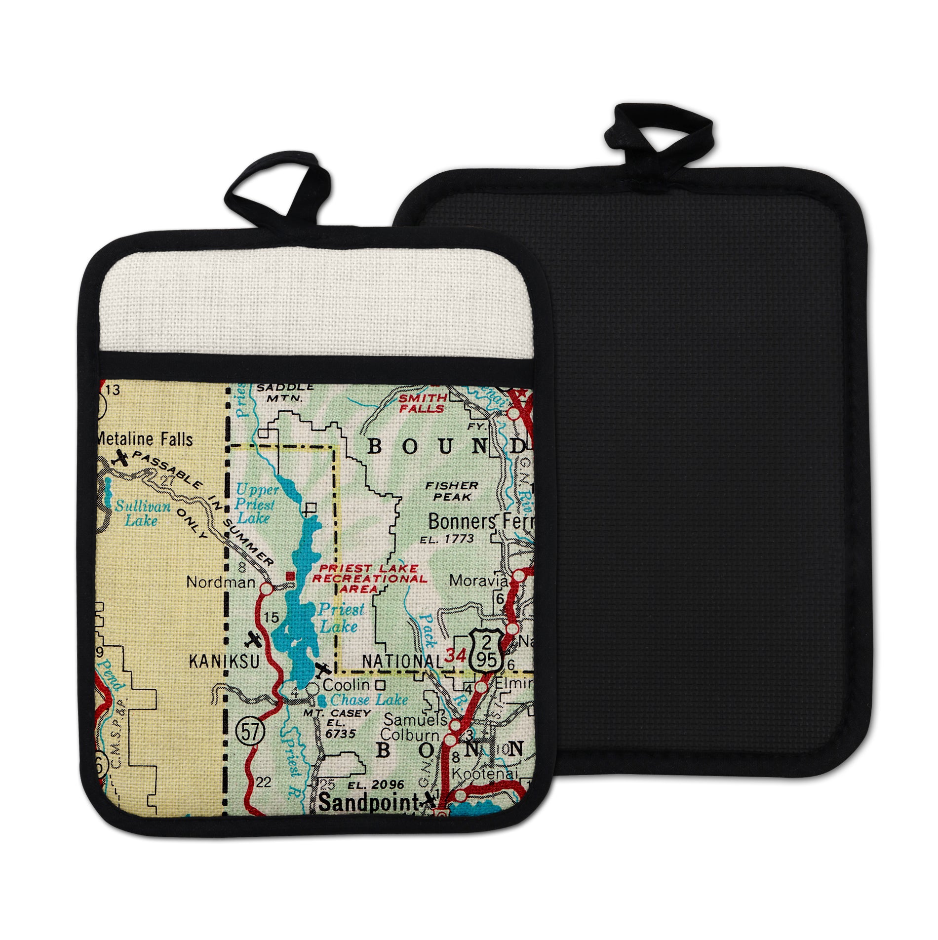 Priest Lake Idaho vintage map hot pad kitchen decor