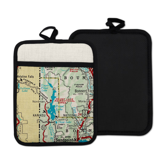 Priest Lake Idaho vintage map hot pad kitchen decor