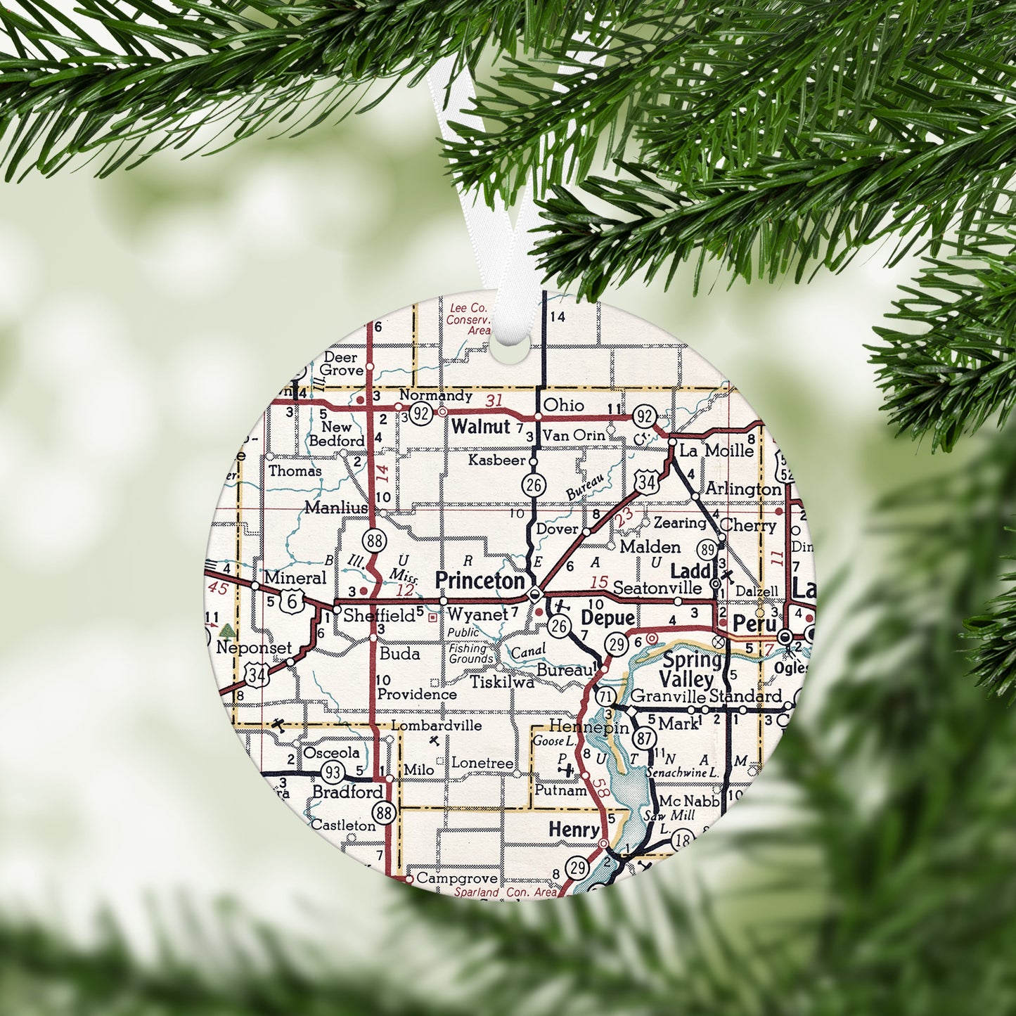 Princeton Illinois Vintage Map Ornament