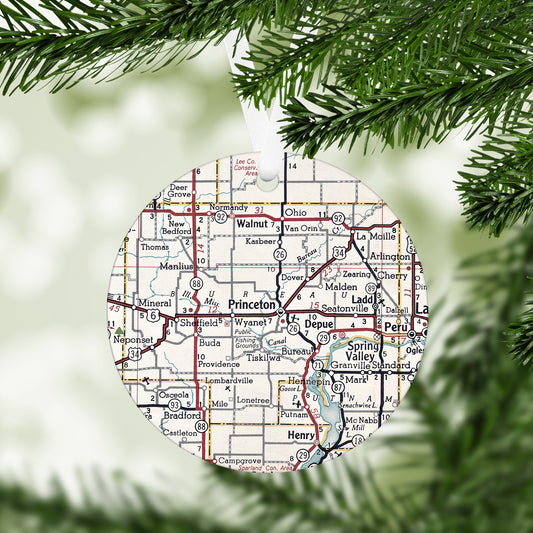 Princeton Illinois Vintage Map Ornament