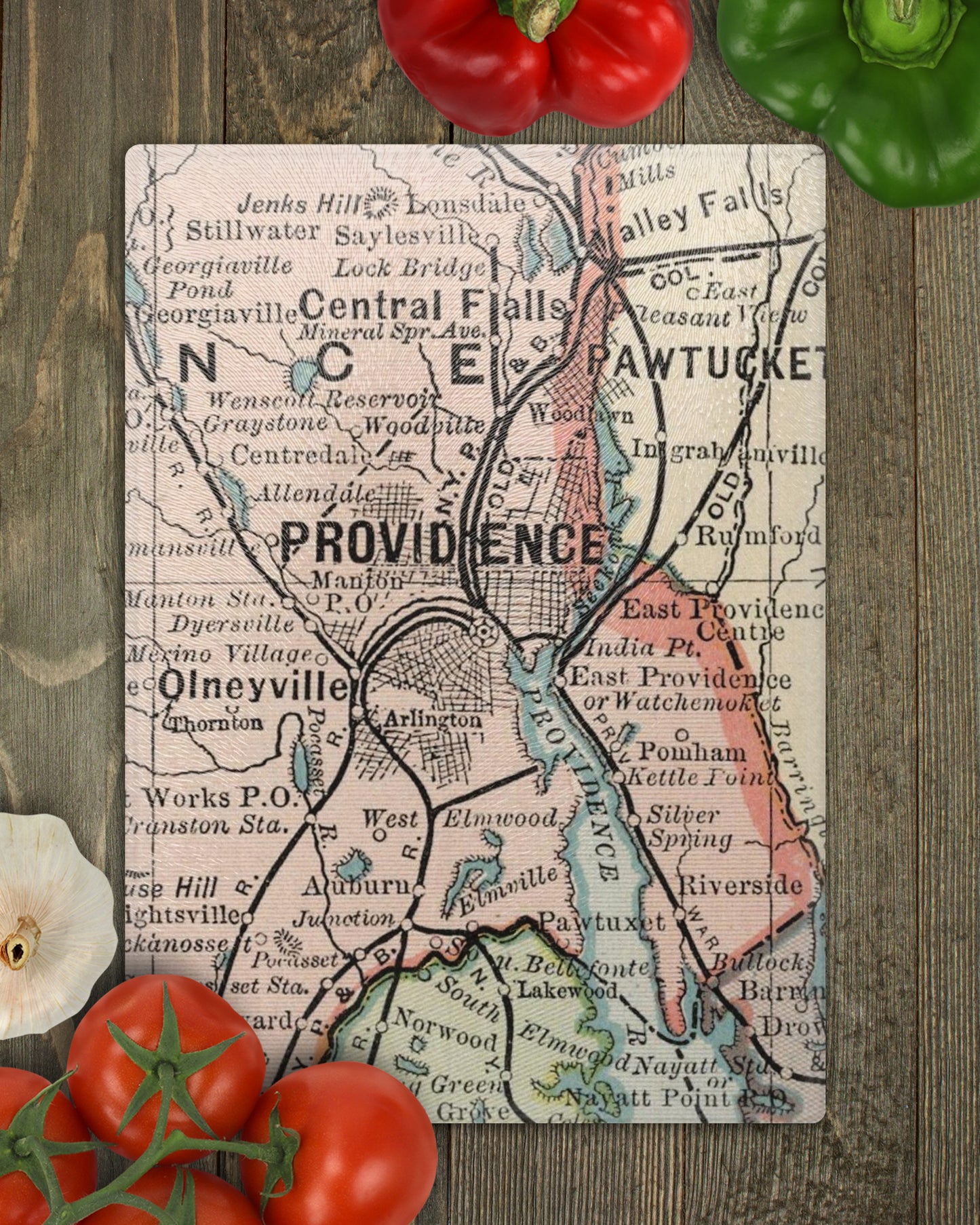 Providence Rhode Island Vintage Map Glass Cutting Board