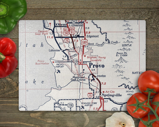 Provo Utah vintage map glass cutting board