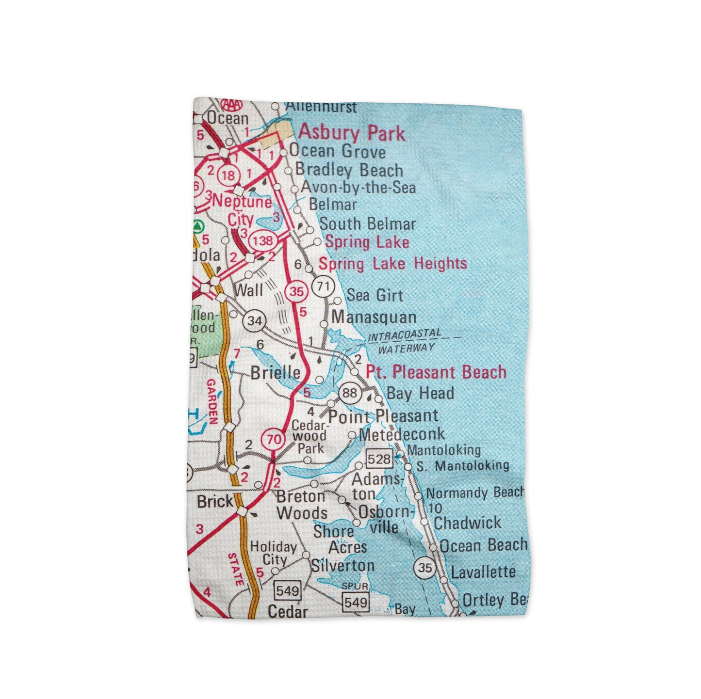 Point Pleasant Beach New Jersey Map Tea Towel | Waffle-Weave Kitchen Towel Gift