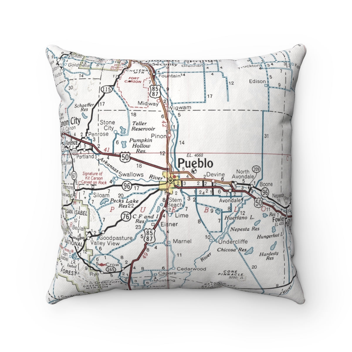 Pueblo Colorado vintage map pillow