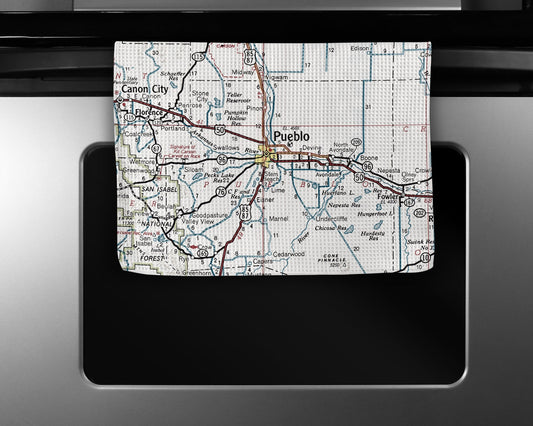 Pueblo Colorado Map Tea Towel | Waffle-Weave Kitchen Towel Gift