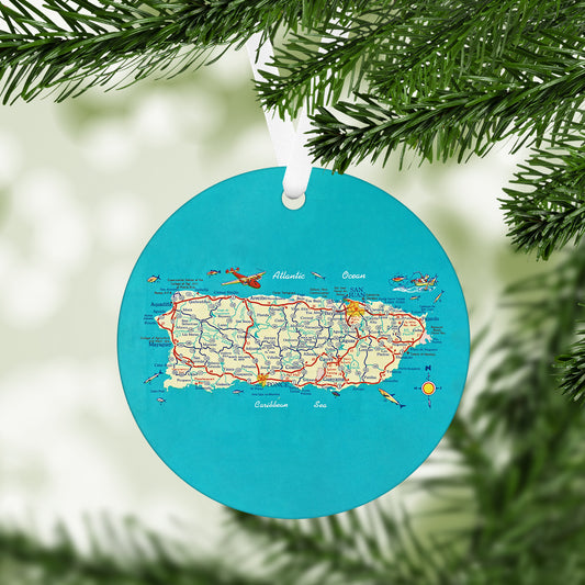 Puerto Rico Vintage Map Ornament