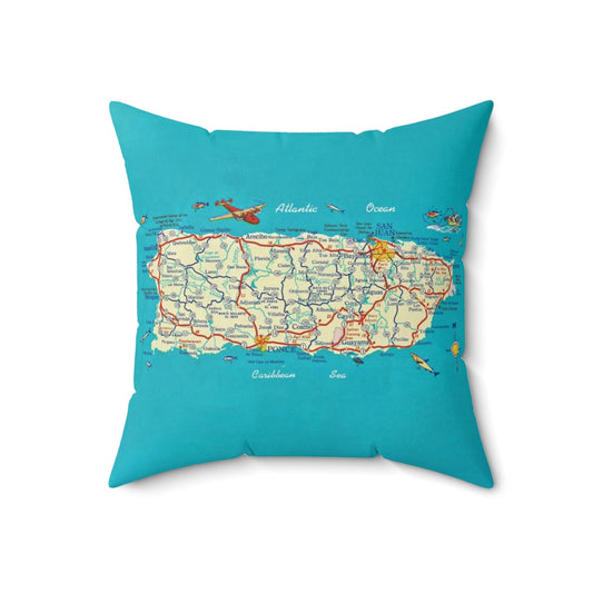 Puerto Rico vintage map pillow