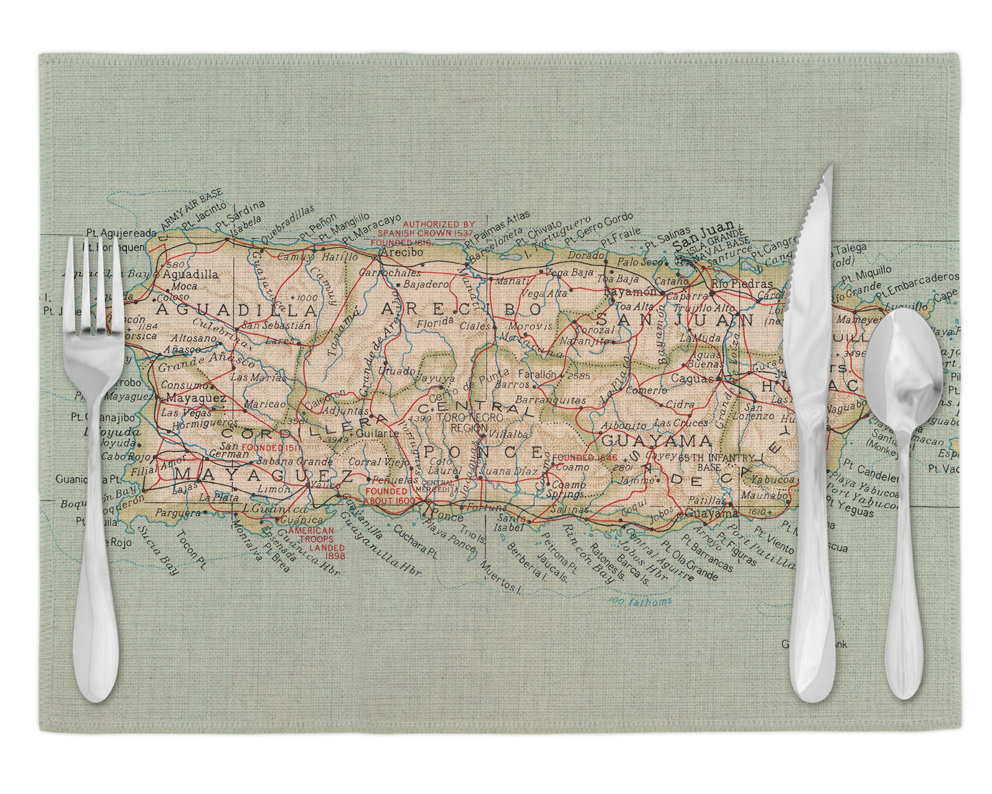 Puerto Rico Vintage Map Placemats Set of 4