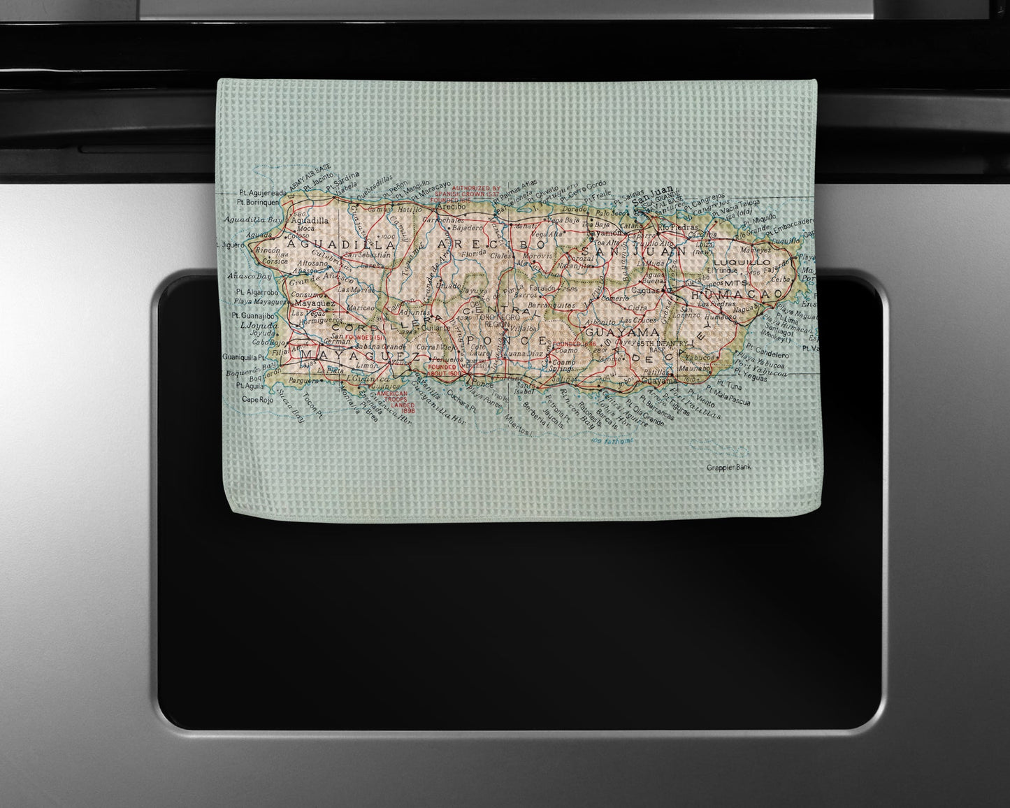 Puerto Rico Map Tea Towel | Waffle-Weave Kitchen Towel Gift