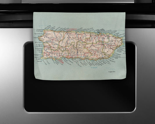 Puerto Rico Map Tea Towel | Waffle-Weave Kitchen Towel Gift