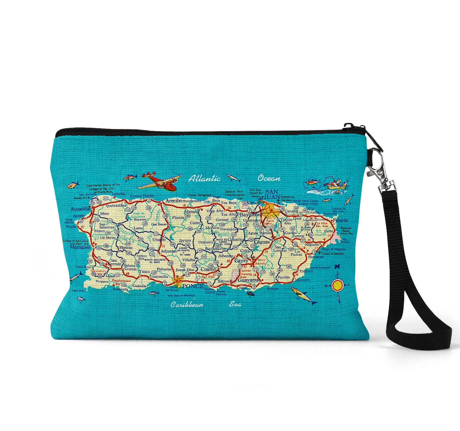 Puerto Rico map wristlet travel pouch