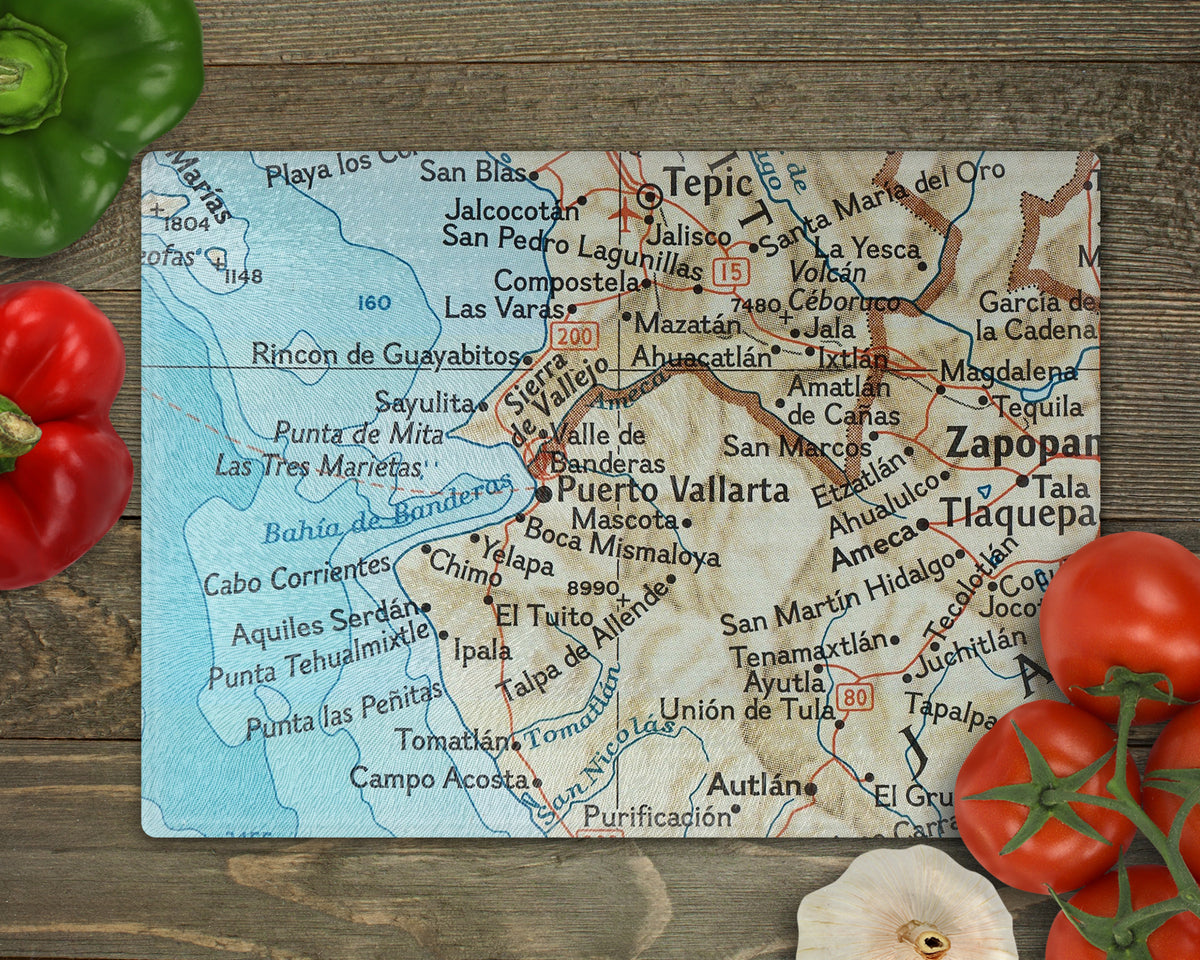 Puerto Vallarta Mexico Vintage Map Cutting Board Charcuterie