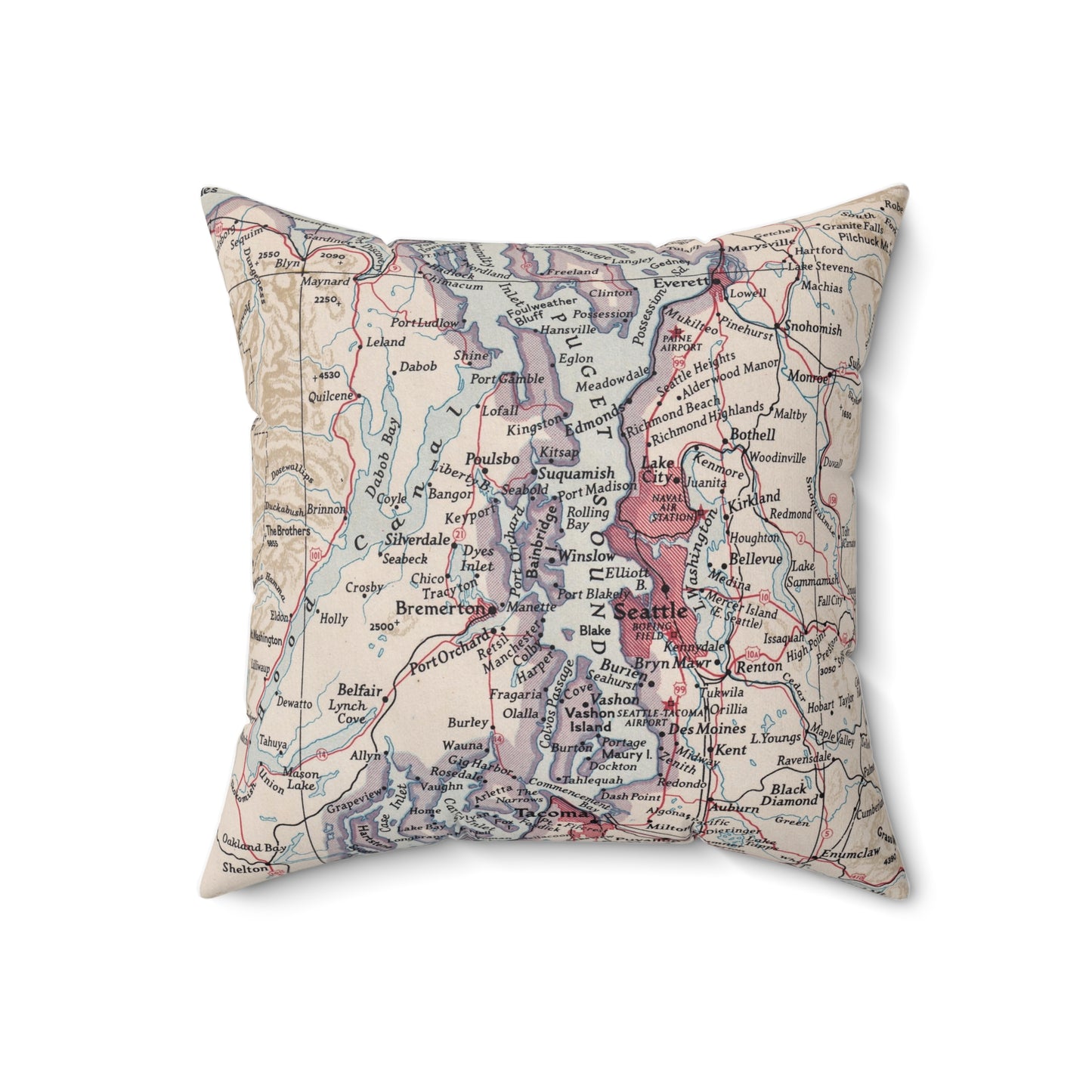 Puget Sound Washington vintage map pillow