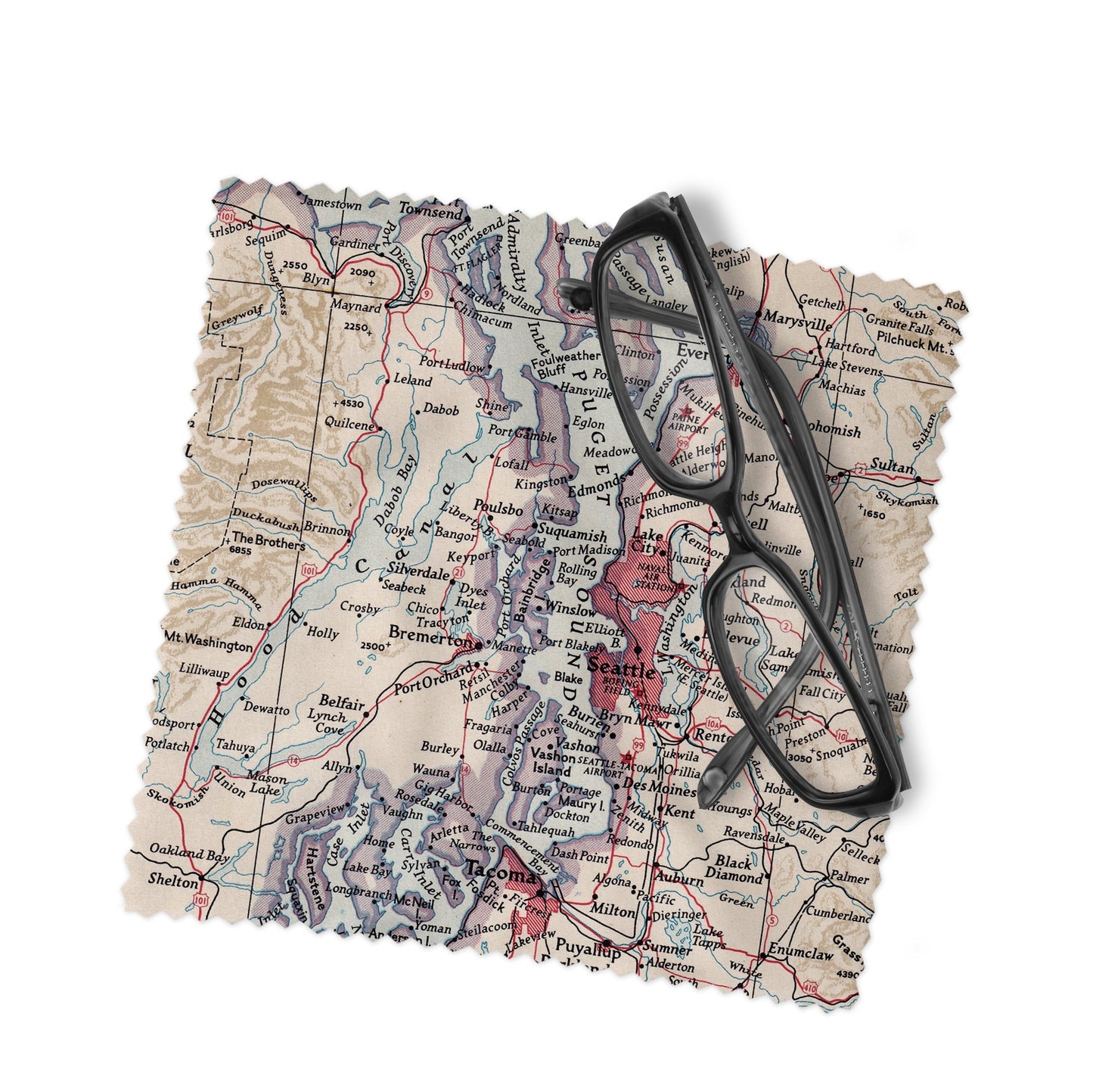 Puget Sound Washington Map Lens Cloth | Puget Sound Microfiber Glasses Cleaner | Travel Gift