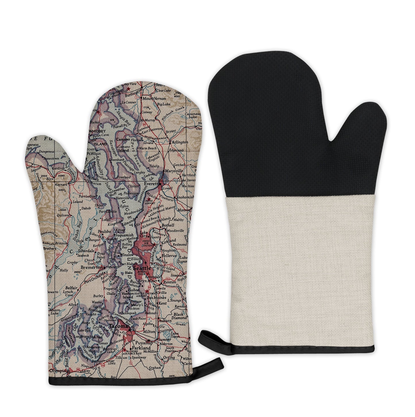 Puget Sound, Washington Map Oven Mitt | Vintage-Inspired Kitchen Gift