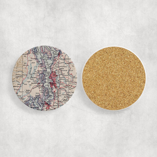 Puget Sound Washington Map Coasters | Set of 4 Vintage Puget Sound Washington Drink Coasters | Travel-Inspired Home Decor