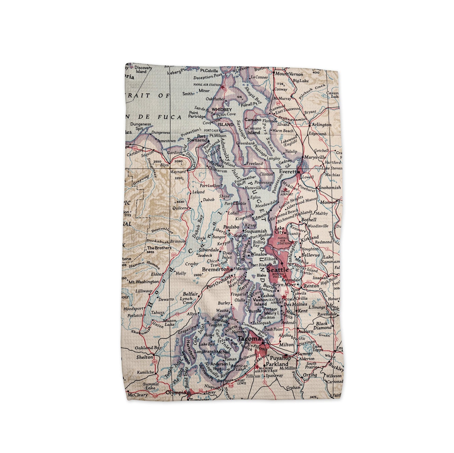 Puget Sound Washington Map Tea Towel | Waffle-Weave Kitchen Towel Gift