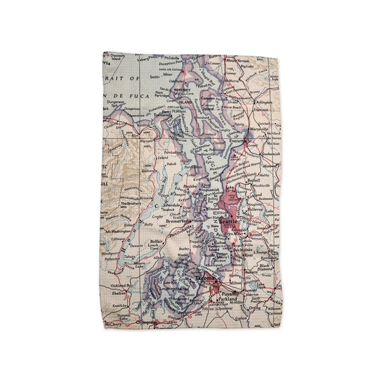 Puget Sound Washington Map Tea Towel | Waffle-Weave Kitchen Towel Gift