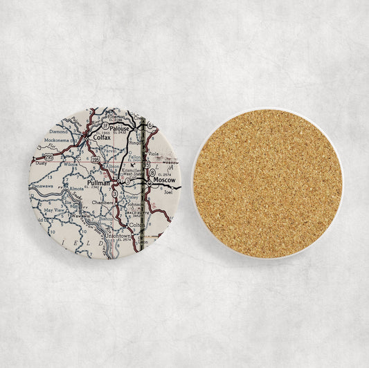 Pullman Washington Map Coasters | Set of 4 Vintage Pullman Washington Drink Coasters | Travel-Inspired Home Decor