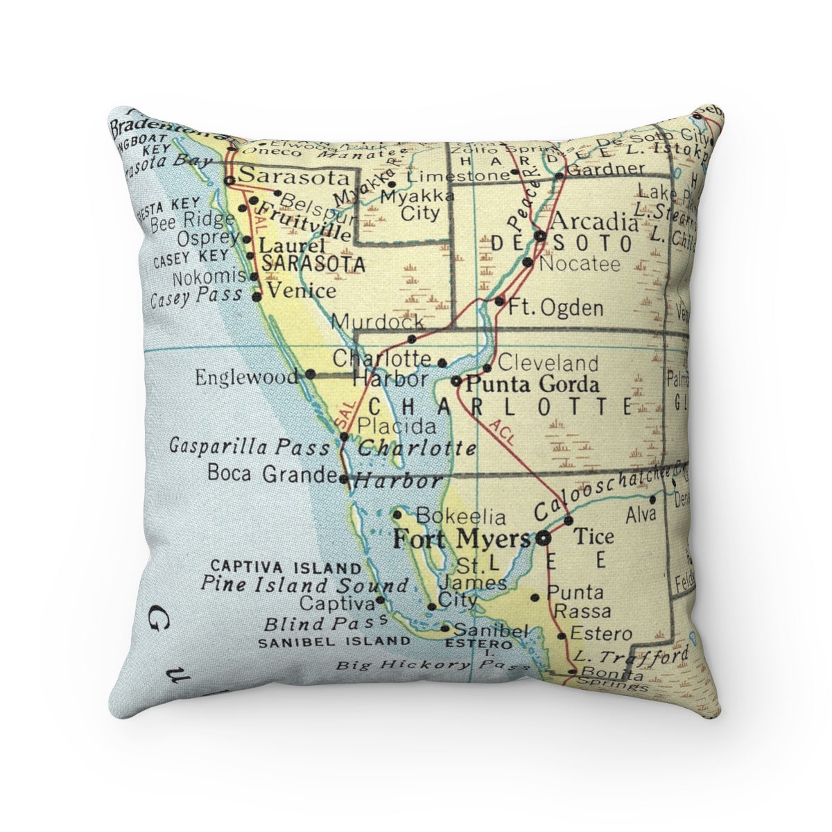Punta Gorda Florida vintage map pillow