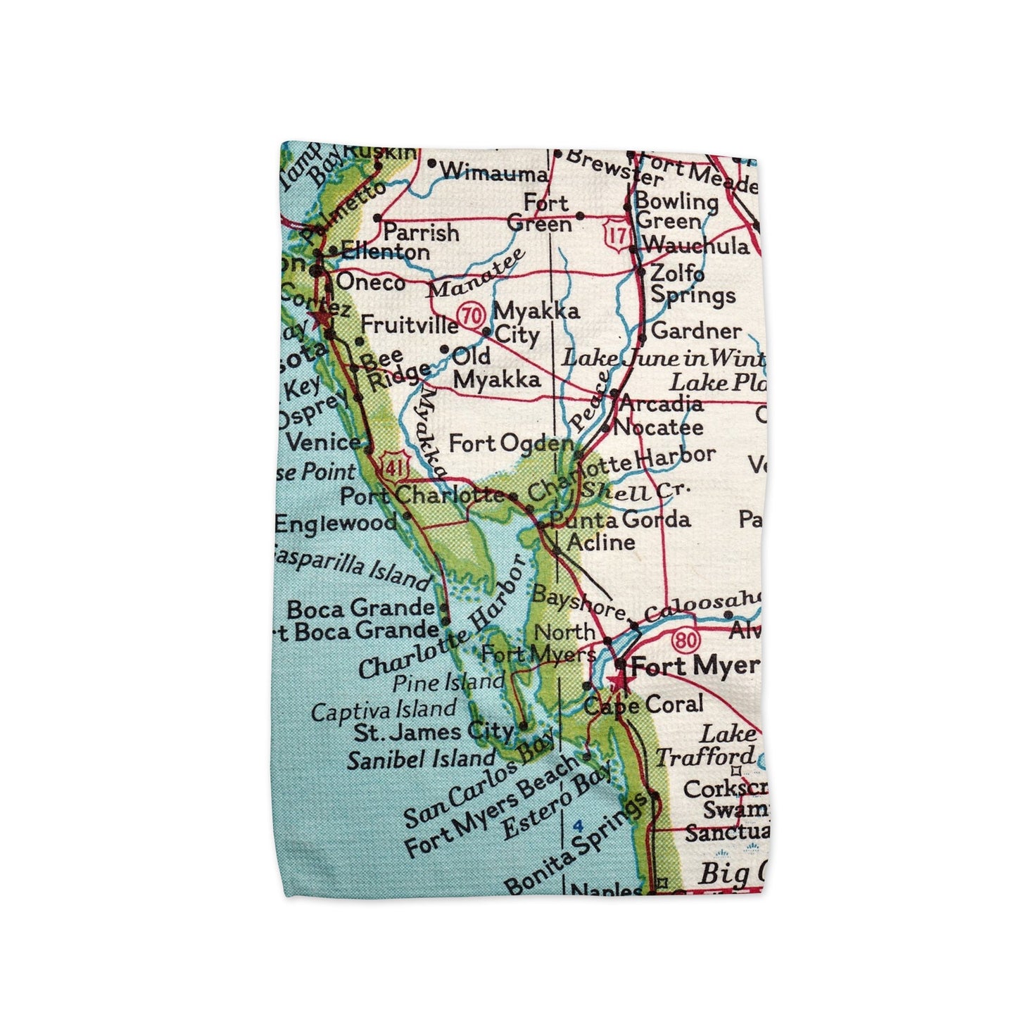 Punta Gorda Florida Map Tea Towel | Waffle-Weave Kitchen Towel Gift