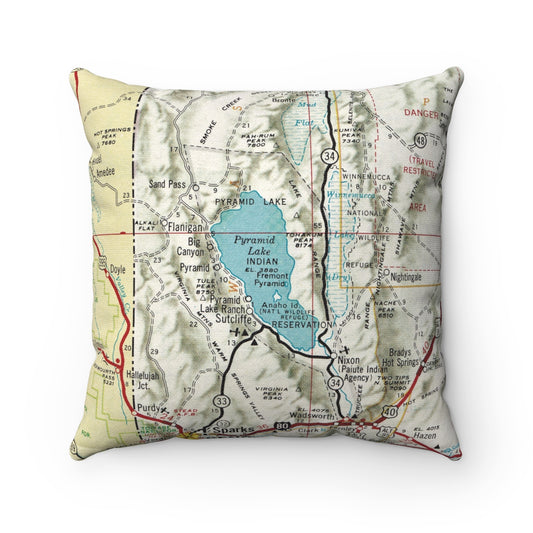 Pyramid Lake Nevada vintage map pillow