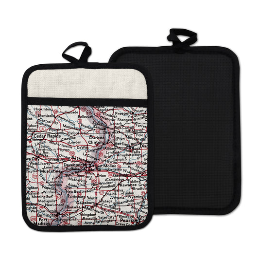 Quad Cities vintage map hot pad kitchen decor