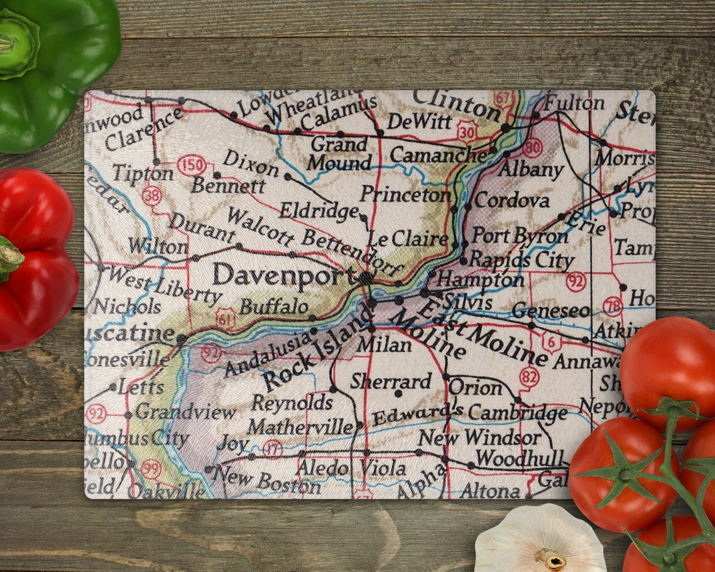 Quad Cities Map Cutting Board | Travel Gift | Kitchen Decor