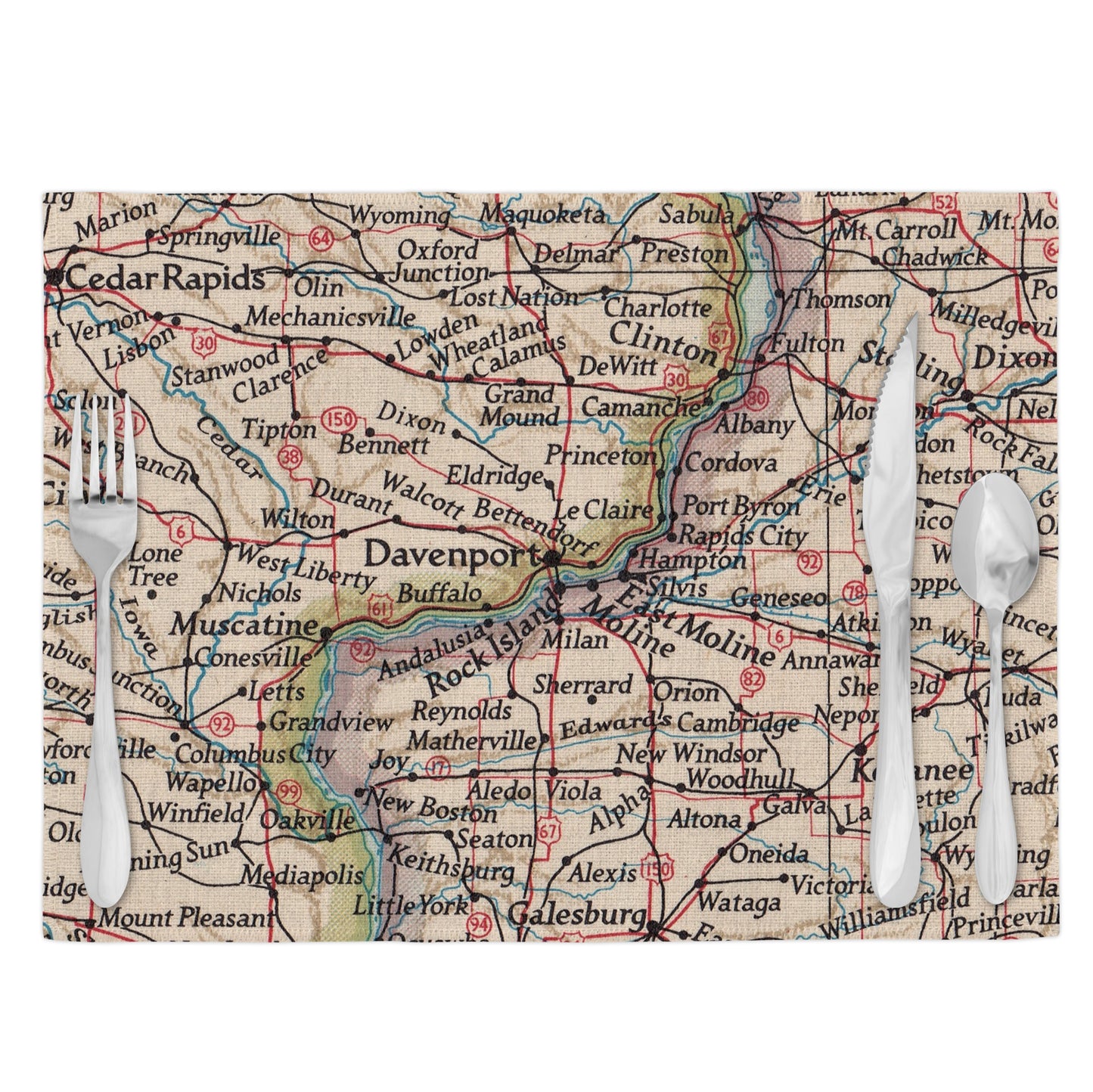 Quad Cities Vintage Map Placemats Set of 4