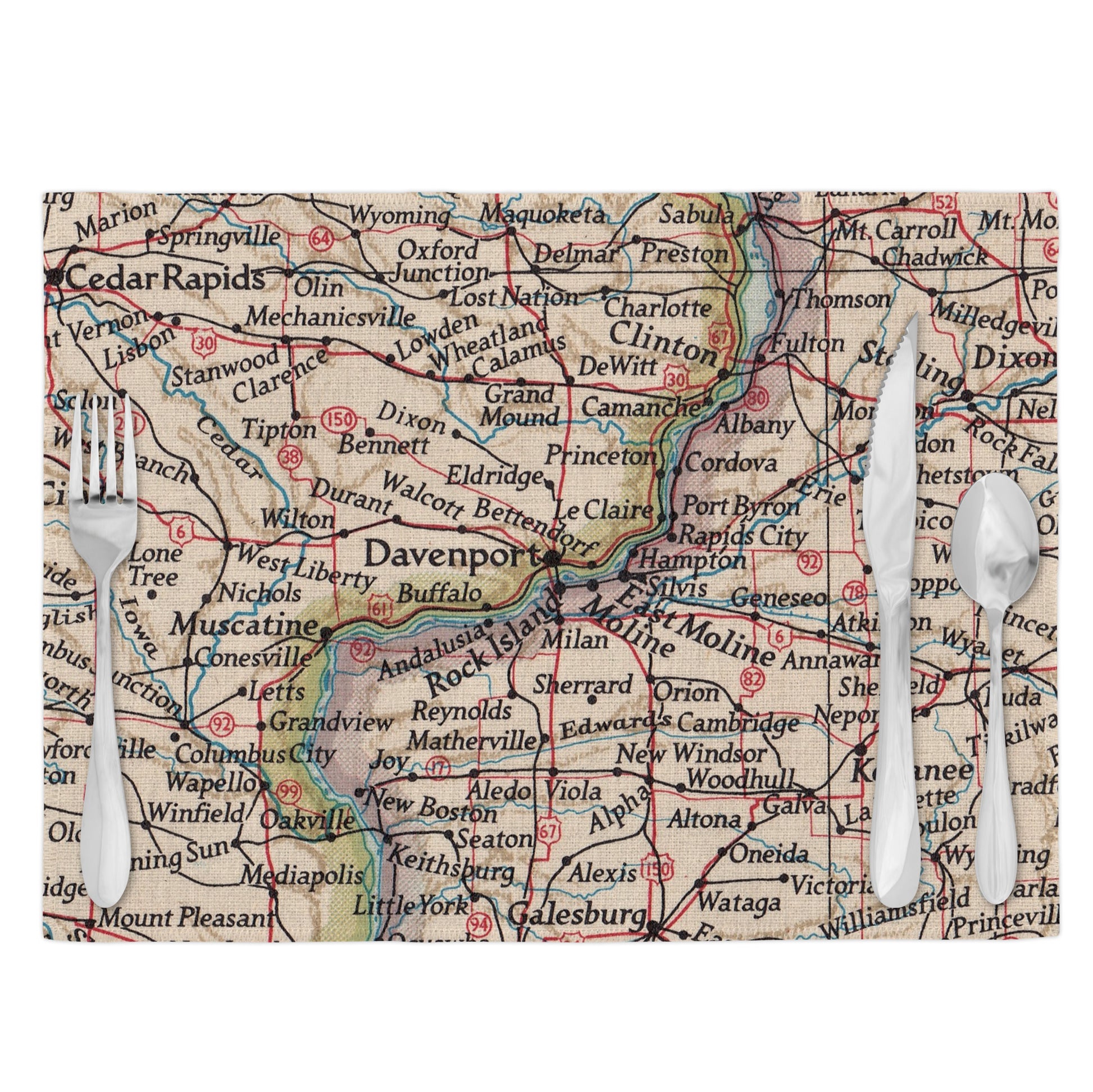 Quad Cities Vintage Map Placemats Set of 4