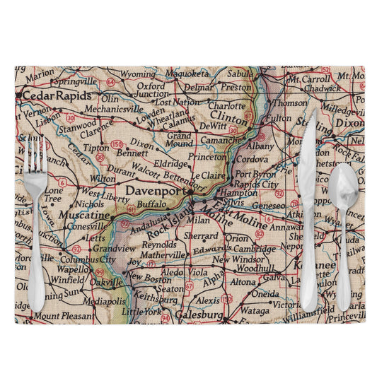 Quad Cities Vintage Map Placemats Set of 4