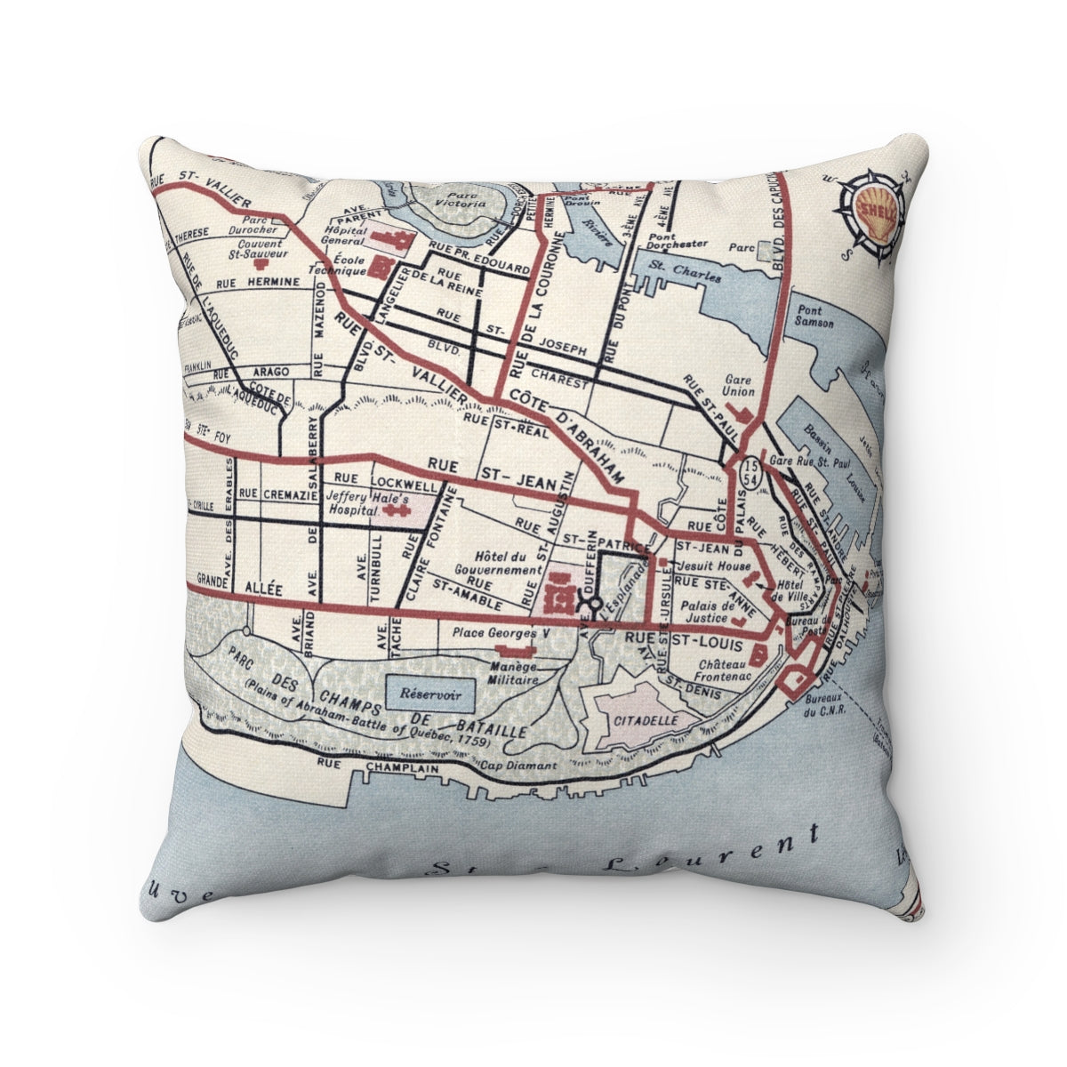 Quebec City vintage map pillow