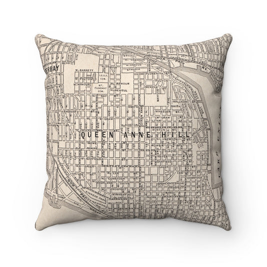 Queen Ann Hill Seattle vintage map pillow
