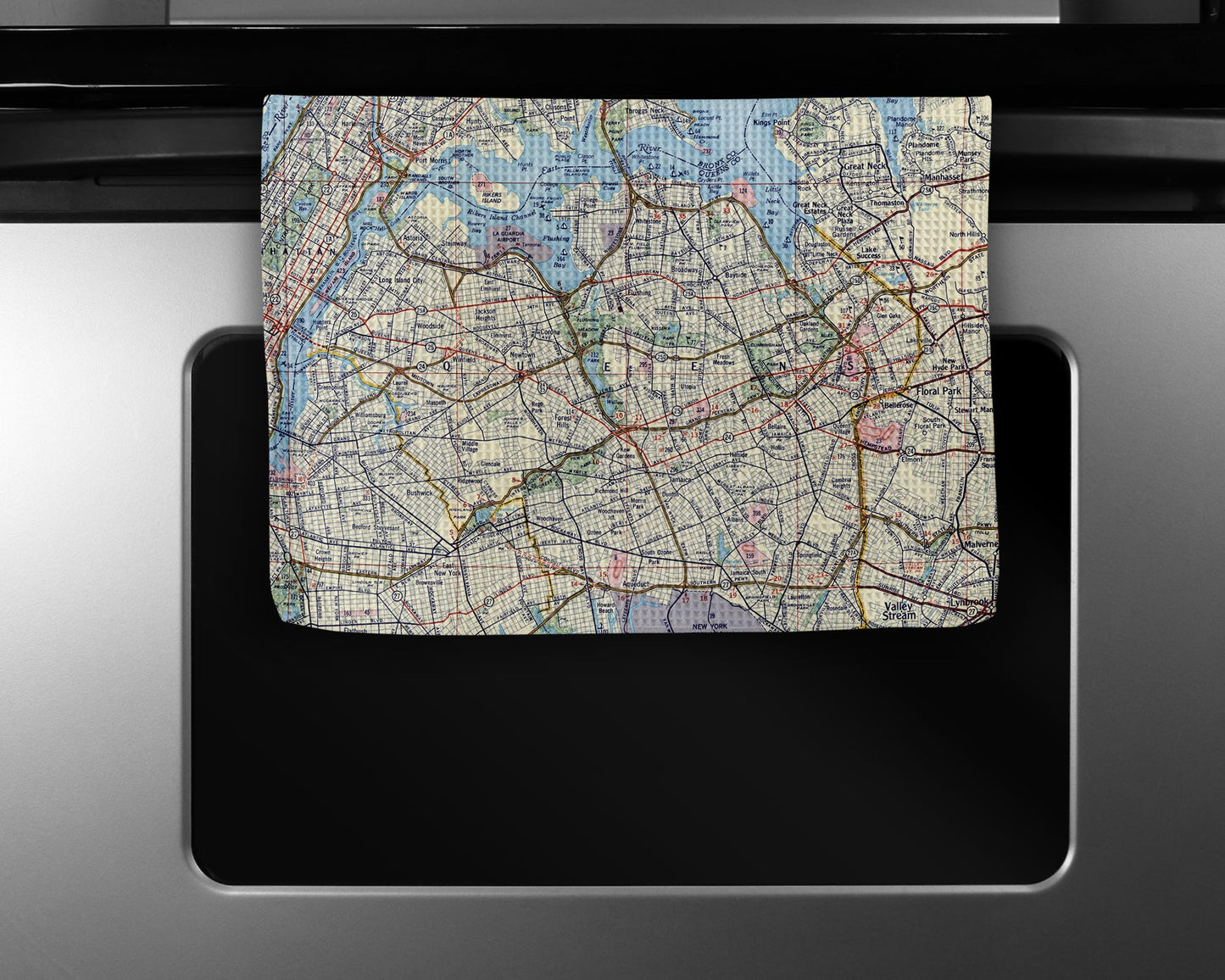 Queens New York Map Tea Towel | Waffle-Weave Kitchen Towel Gift
