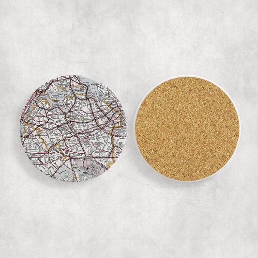 Queens New York Map Coasters | Set of 4 Vintage Queens New York Drink Coasters | Travel-Inspired Home Decor