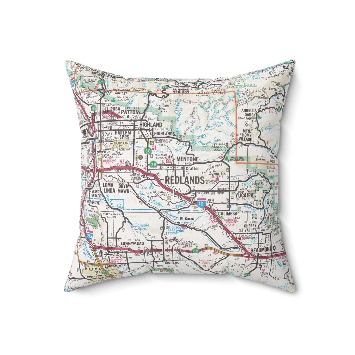 Redlands California Vintage Map Throw Pillow