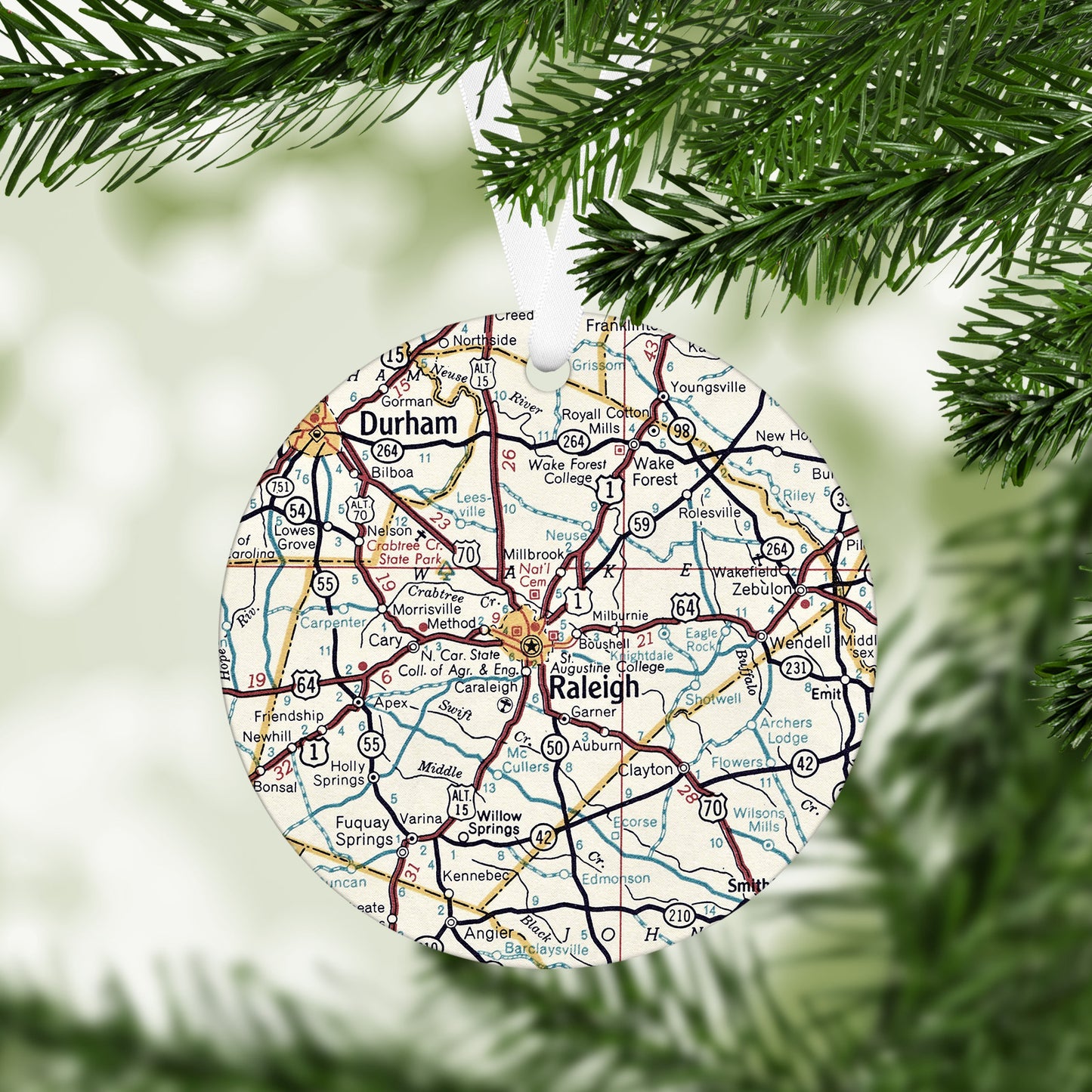 Raleigh North Carolina Vintage Map Ornament