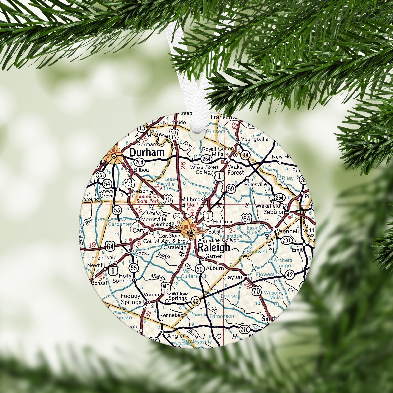 Raleigh North Carolina Vintage Map Ornament
