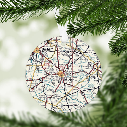 Raleigh North Carolina Vintage Map Ornament