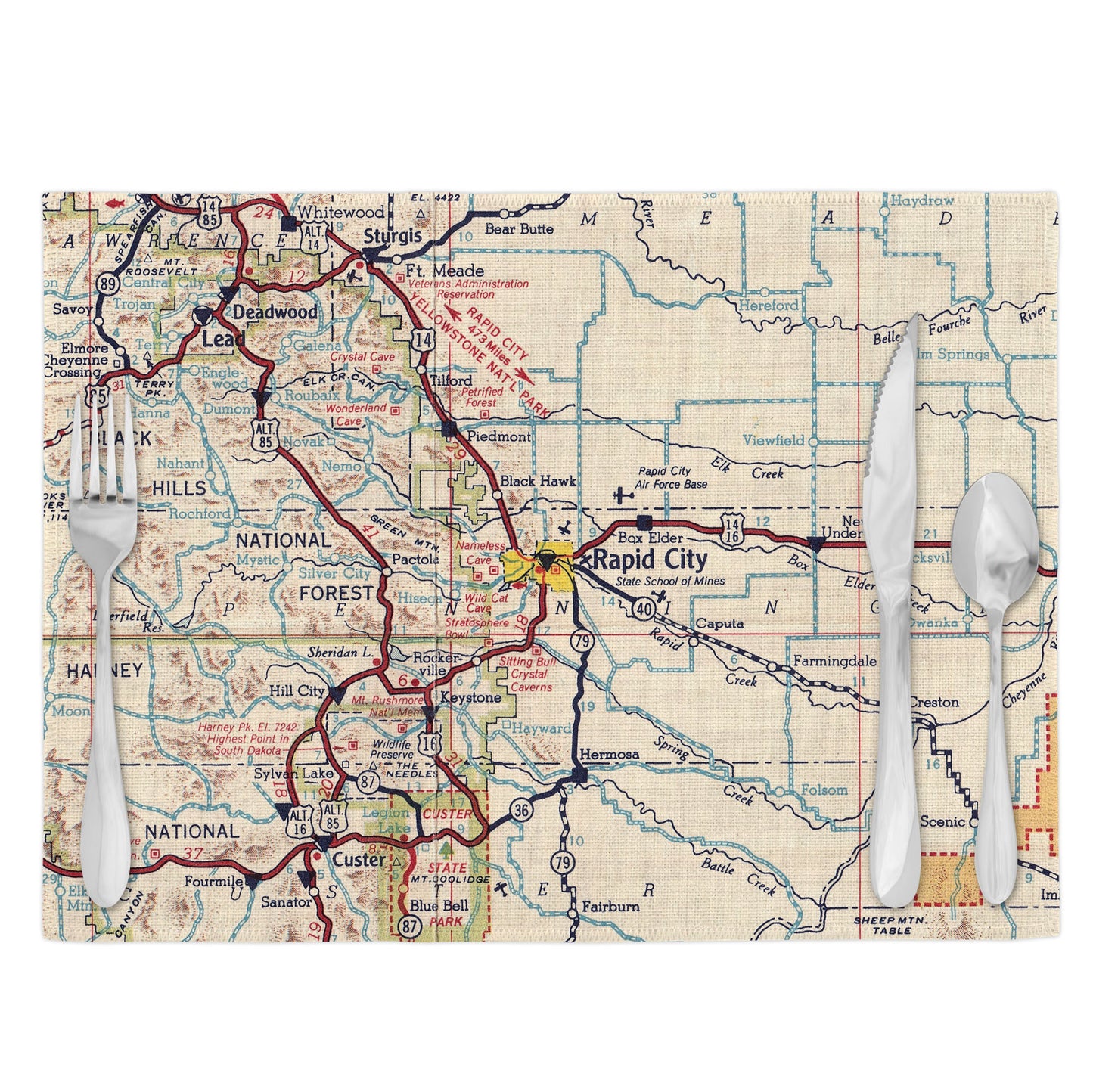 Rapid City South Dakota Vintage Map Placemats Set of 4