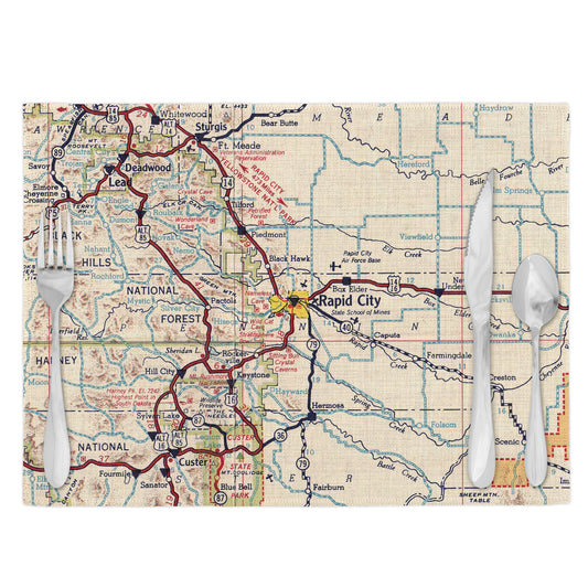 Rapid City South Dakota Vintage Map Placemats Set of 4